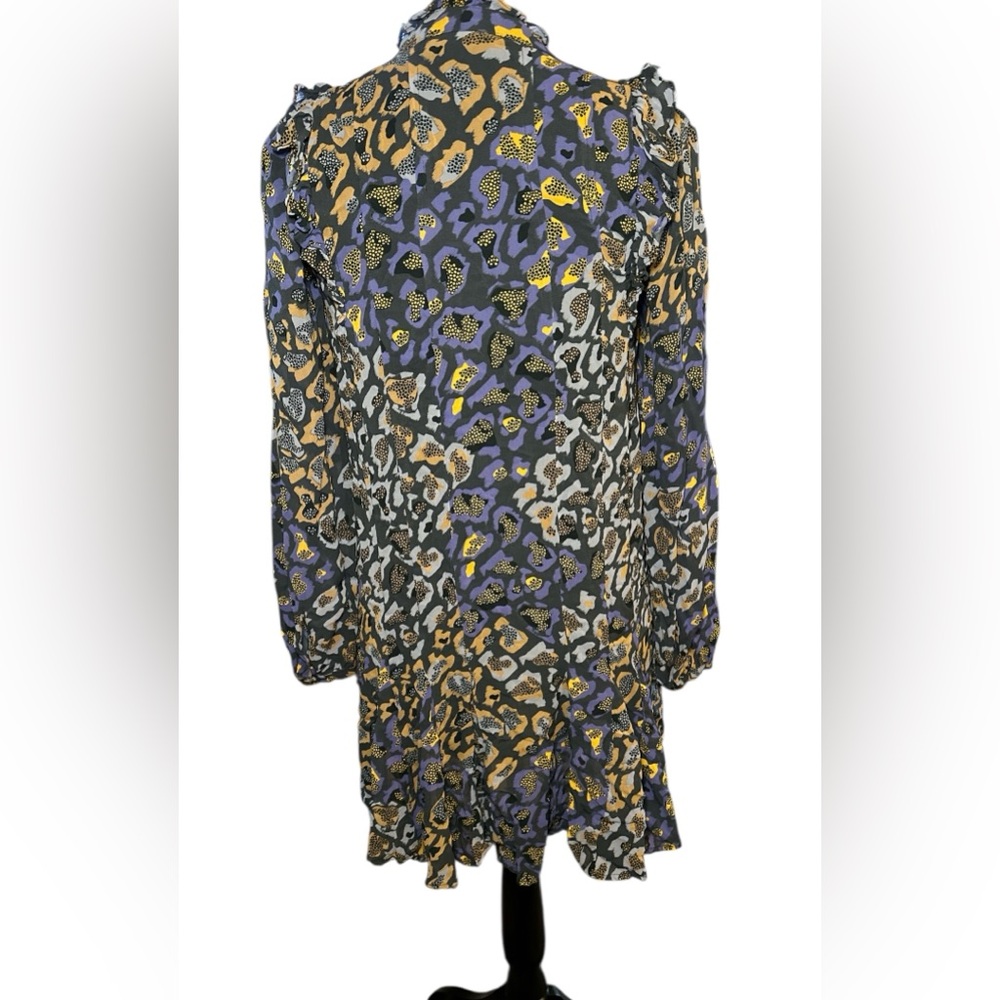 Anthropologie Navy Boho Print Mini Dress XXS long sleeve ruffle - Picture 4 of 11
